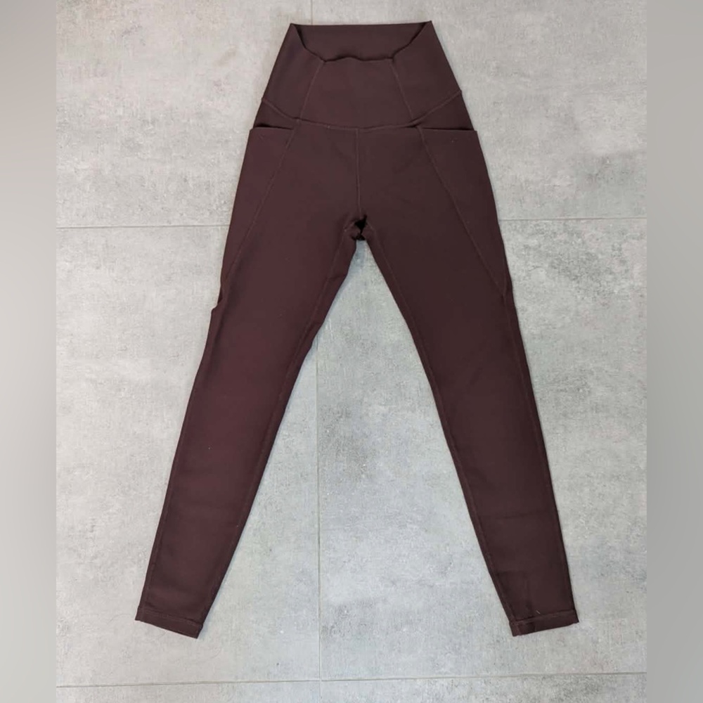Wilo The Label Brown Ribbed Leggings XS High‎ Waisted Side Pocket